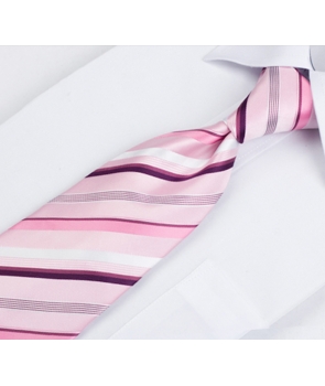 Coffret Chicago - Cravate rose tendre à rayures blanches, rose foncé et deux nuances de bordeaux