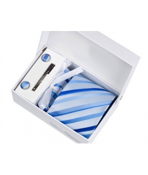 Coffret Dallas - Cravate bleu ciel à rayures bleu électrique et bleu roi