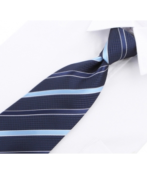 Coffret Madrid - Cravate bleu marine à rayures bleu marine et bleu ciel