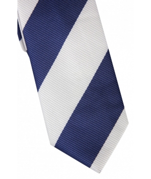Coffret Marrakech - Cravate slim à larges rayures blanches et bleu marine