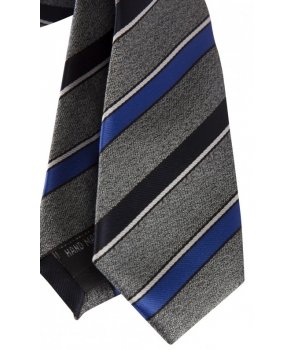 Coffret Buenos Aires - Cravate slim gris chiné à rayures bleu denim, bleu marine et fines rayures blanches