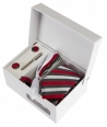 Coffret Le Caire - Cravate slim à rayures rouges, gris foncé et blanc satin