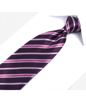 Coffret Alexandrie - Cravate prune à rayures pourpres, blanches et noires