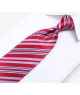 Coffret Brazzaville - Cravate rouge à larges rayures bleu ciel, fines rayures roses et bleu marine
