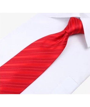 Coffret Pékin - Cravate rouge à rayures rouge clair avec fil argenté