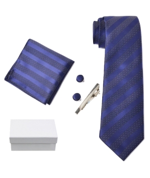 Coffret Oslo - Cravate bleu lavande avec rayures bleu-violet et petits carrés blancs